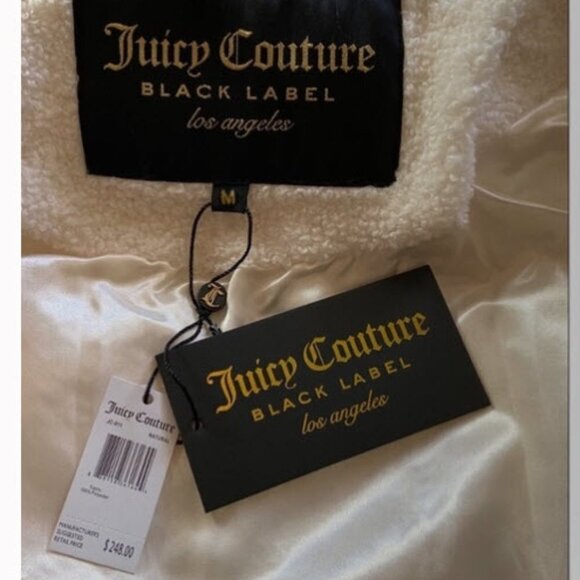 JUICY Couture Black Label White Sherpa Puffer Bomber Jacket Size Medium - Picture 14 of 15